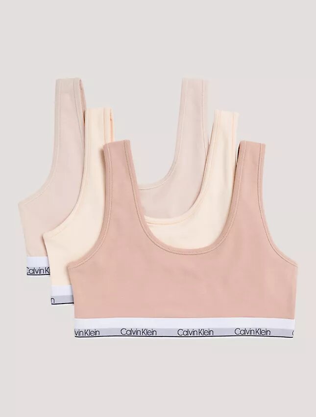Conjunto de 3 Bralettes de algodão Cotton Stretch para meninas, Unlined Conjunto de 3 Bralettes de algodão Cotton Stretch para meninas, Unlined