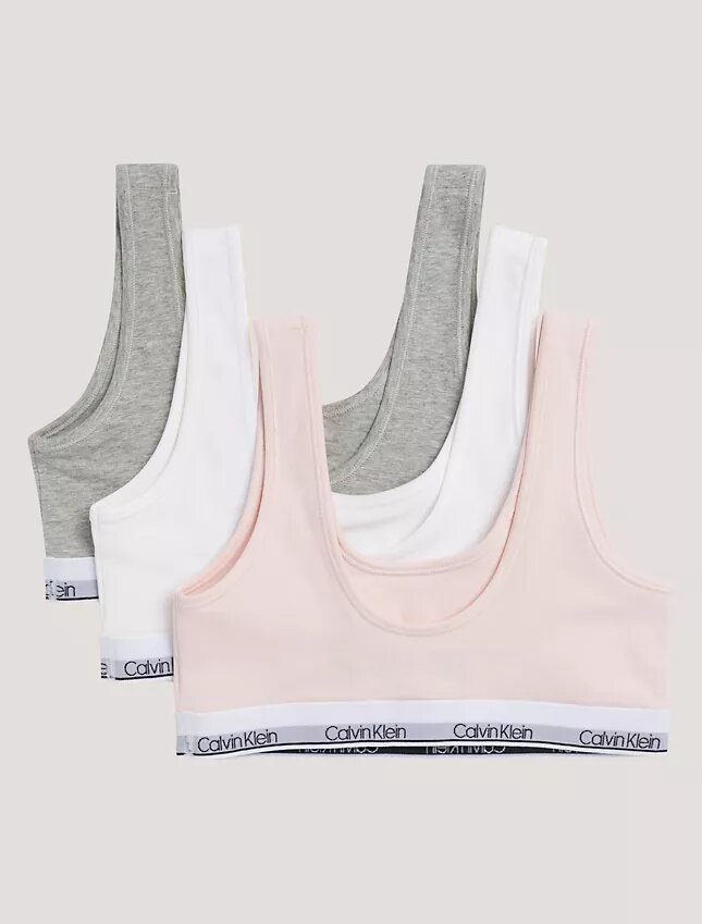 Conjunto de 3 Bralettes de algodão Cotton Stretch para meninas, Unlined Conjunto de 3 Bralettes de algodão Cotton Stretch para meninas, Unlined