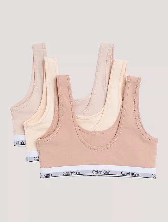 Conjunto de 3 Bralettes de algodão Cotton Stretch para meninas, Unlined Conjunto de 3 Bralettes de algodão Cotton Stretch para meninas, Unlined