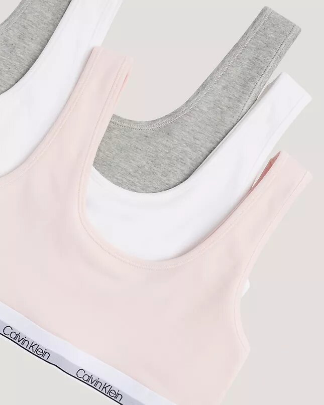 Conjunto de 3 Bralettes de algodão Cotton Stretch para meninas, Unlined Conjunto de 3 Bralettes de algodão Cotton Stretch para meninas, Unlined