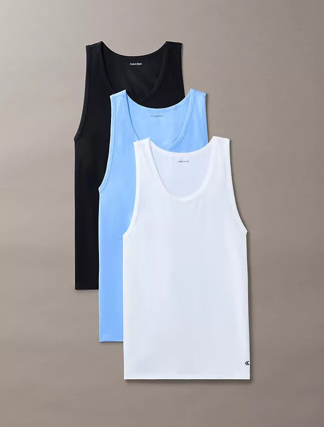 Conjunto de 3 camisolas sem mangas em mistura de Cotton Stretch Conjunto de 3 camisolas sem mangas em mistura de Cotton Stretch