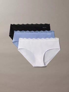 Conjunto de 3 cuecas Hipster em microfibra elástica com renda