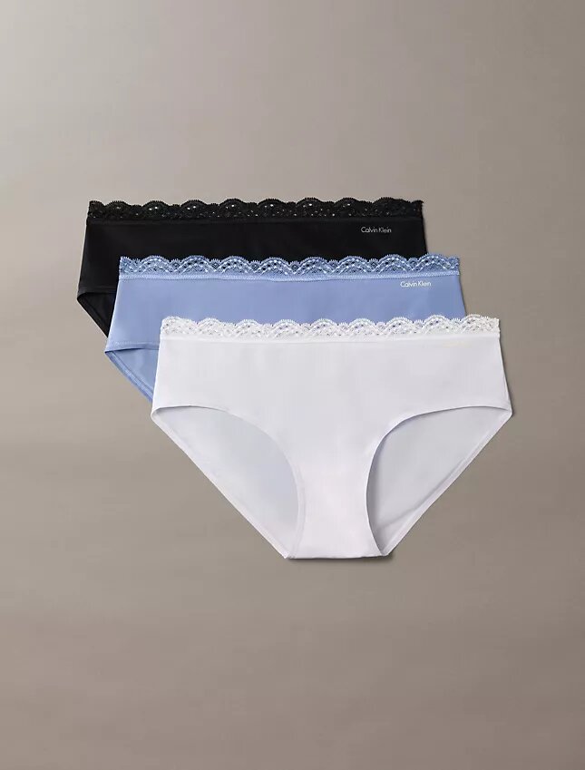 Conjunto de 3 cuecas Hipster em microfibra elástica com renda Conjunto de 3 cuecas Hipster em microfibra elástica com renda