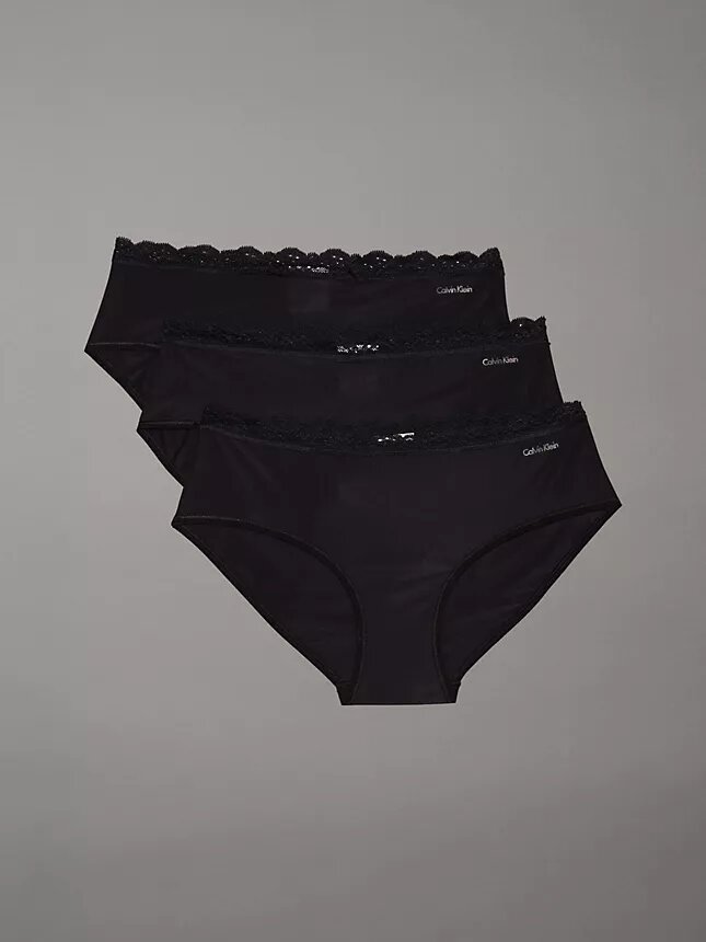 Conjunto de 3 cuecas Hipster em microfibra elástica com renda Conjunto de 3 cuecas Hipster em microfibra elástica com renda