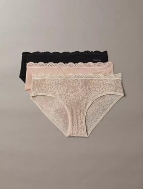 Conjunto de 3 cuecas Hipster em microfibra elástica com renda