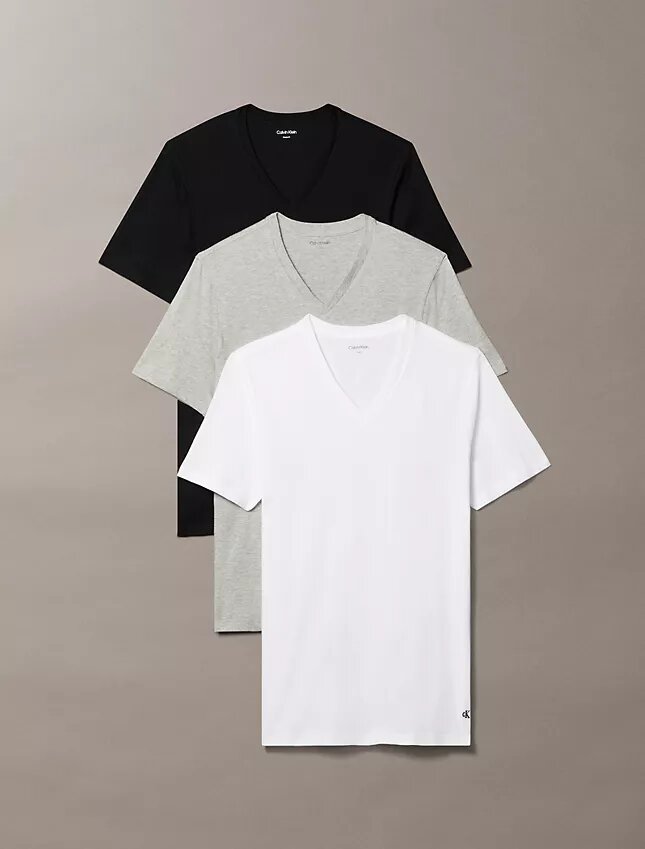 Conjunto de 3 T-shirts de Gola em V com Corte Clássico da Cotton Classics Conjunto de 3 T-shirts de Gola em V com Corte Clássico da Cotton Classics