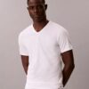 Conjunto de 3 T-shirts de gola em V com corte justo em mistura de Cotton Stretch