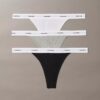 Conjunto de 3 Thongs de algodão elástico com nervuras Conjunto de 3 Thongs de algodão elástico com nervuras