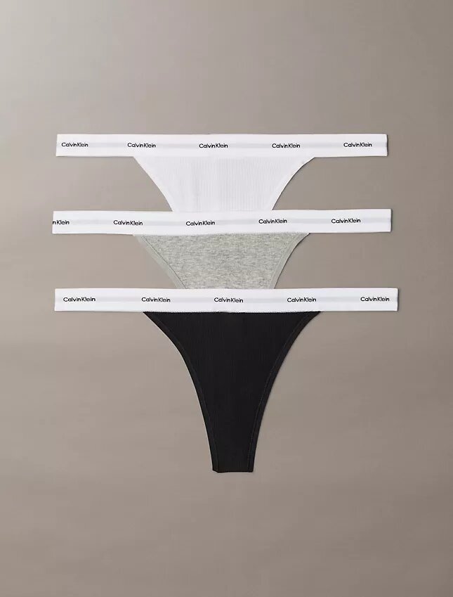 Conjunto de 3 Thongs de algodão elástico com nervuras Conjunto de 3 Thongs de algodão elástico com nervuras