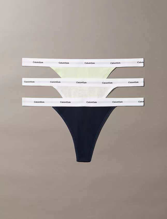 Conjunto de 3 Thongs de algodão elástico com nervuras Conjunto de 3 Thongs de algodão elástico com nervuras