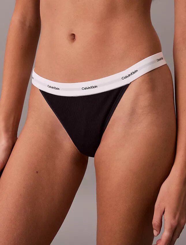 Conjunto de 3 Thongs de algodão elástico com nervuras Conjunto de 3 Thongs de algodão elástico com nervuras