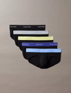 Conjunto de 5 cuecas slip de cintura baixa em Cotton Stretch Icon