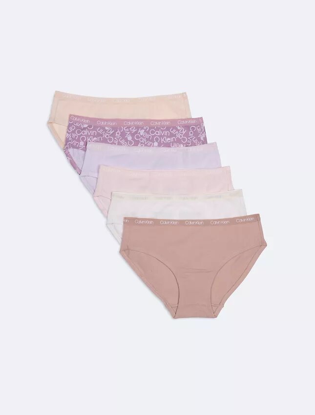 Conjunto de 6 cuecas Hipster com logótipo para meninas Conjunto de 6 cuecas Hipster com logótipo para meninas