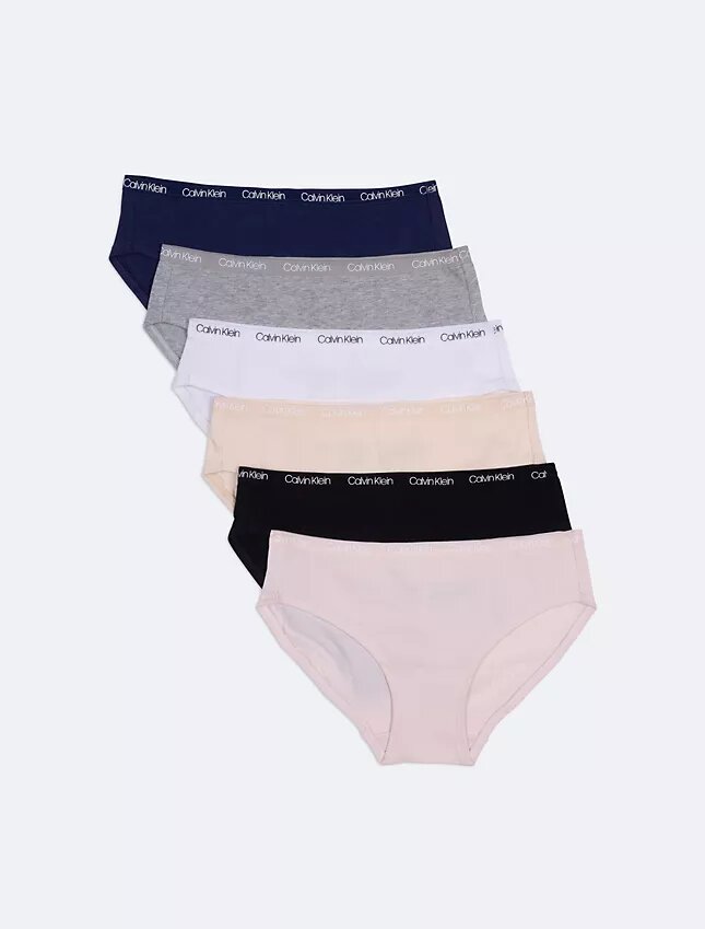 Conjunto de 6 cuecas Hipster com logótipo para meninas Conjunto de 6 cuecas Hipster com logótipo para meninas