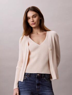 Conjunto de camisola e top em malha de algodão
