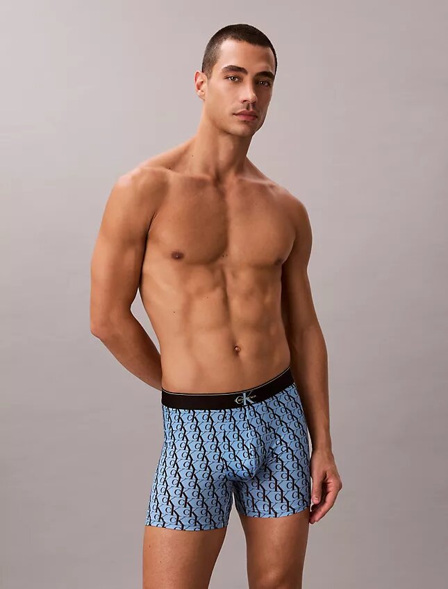 Cueca boxer elástica em microfibra com Monogram gráfico Cueca boxer elástica em microfibra com Monogram gráfico