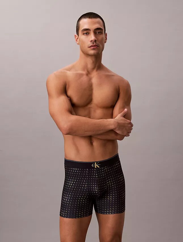 Cueca boxer elástica em microfibra com Monogram gráfico Cueca boxer elástica em microfibra com Monogram gráfico