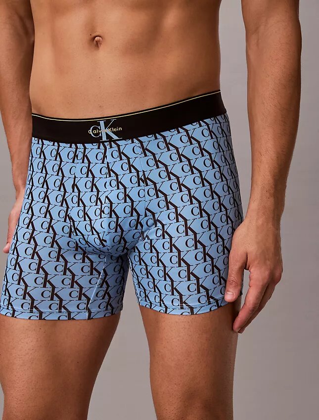 Cueca boxer elástica em microfibra com Monogram gráfico Cueca boxer elástica em microfibra com Monogram gráfico