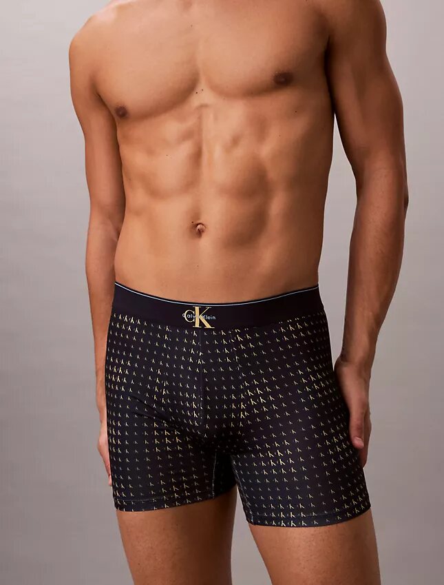 Cueca boxer elástica em microfibra com Monogram gráfico Cueca boxer elástica em microfibra com Monogram gráfico