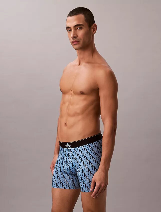 Cueca boxer elástica em microfibra com Monogram gráfico Cueca boxer elástica em microfibra com Monogram gráfico