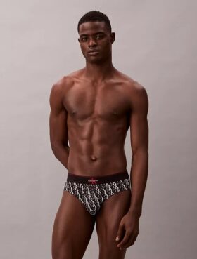 Cueca de cintura baixa em microfibra elástica com monograma gráfico Cueca de cintura baixa em microfibra elástica com monograma gráfico