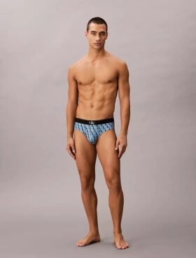 Cueca de cintura baixa em microfibra elástica com monograma gráfico Cueca de cintura baixa em microfibra elástica com monograma gráfico