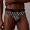 Cueca de cintura baixa em microfibra elástica com monograma gráfico Cueca de cintura baixa em microfibra elástica com monograma gráfico