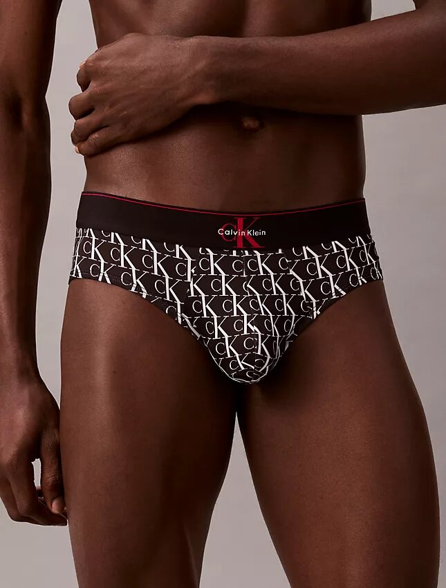 Cueca de cintura baixa em microfibra elástica com monograma gráfico Cueca de cintura baixa em microfibra elástica com monograma gráfico