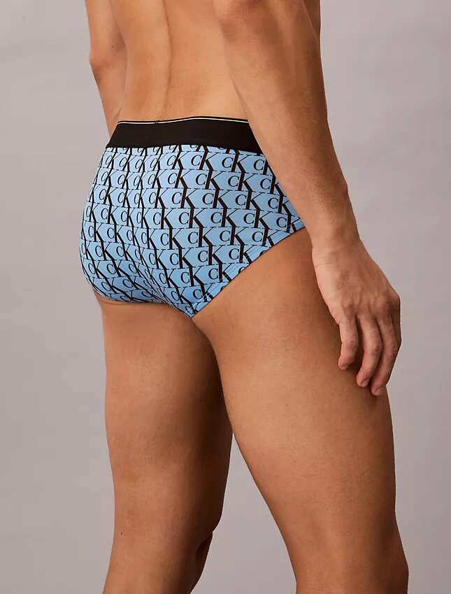 Cueca de cintura baixa em microfibra elástica com monograma gráfico Cueca de cintura baixa em microfibra elástica com monograma gráfico