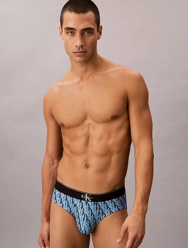 Cueca de cintura baixa em microfibra elástica com monograma gráfico Cueca de cintura baixa em microfibra elástica com monograma gráfico