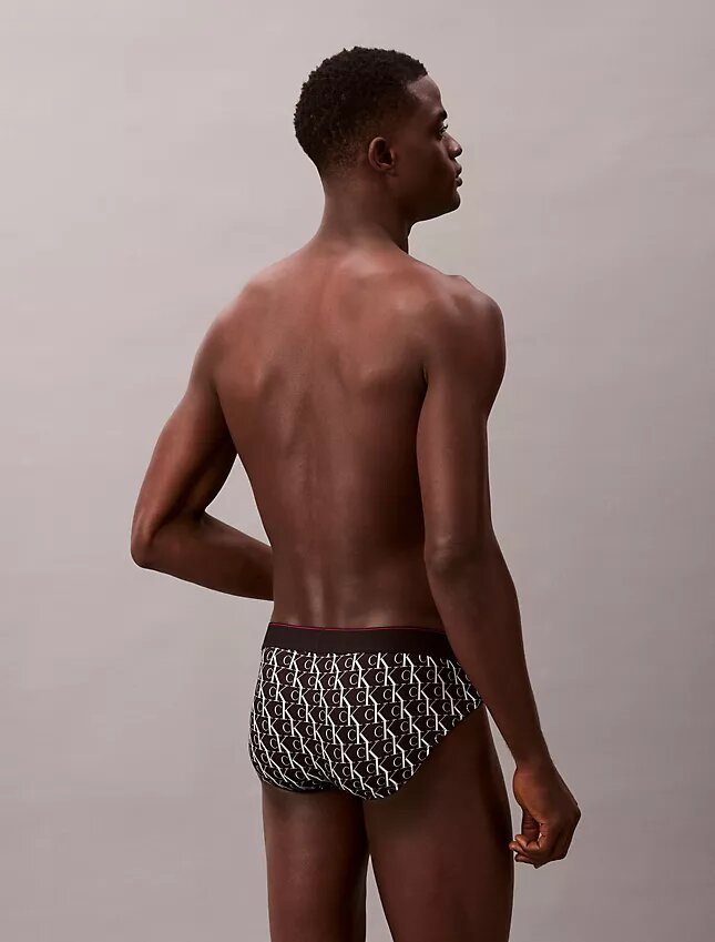 Cueca de cintura baixa em microfibra elástica com monograma gráfico Cueca de cintura baixa em microfibra elástica com monograma gráfico
