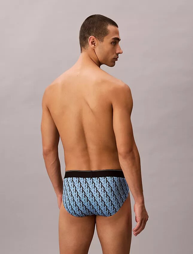 Cueca de cintura baixa em microfibra elástica com monograma gráfico Cueca de cintura baixa em microfibra elástica com monograma gráfico