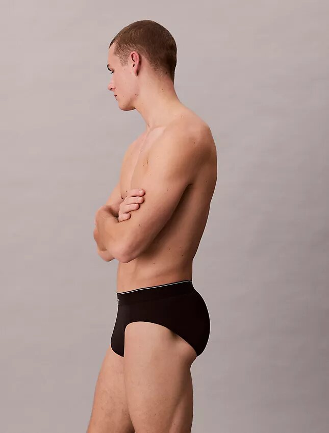 Cueca de cintura baixa em microfibra elástica com monograma gráfico Cueca de cintura baixa em microfibra elástica com monograma gráfico