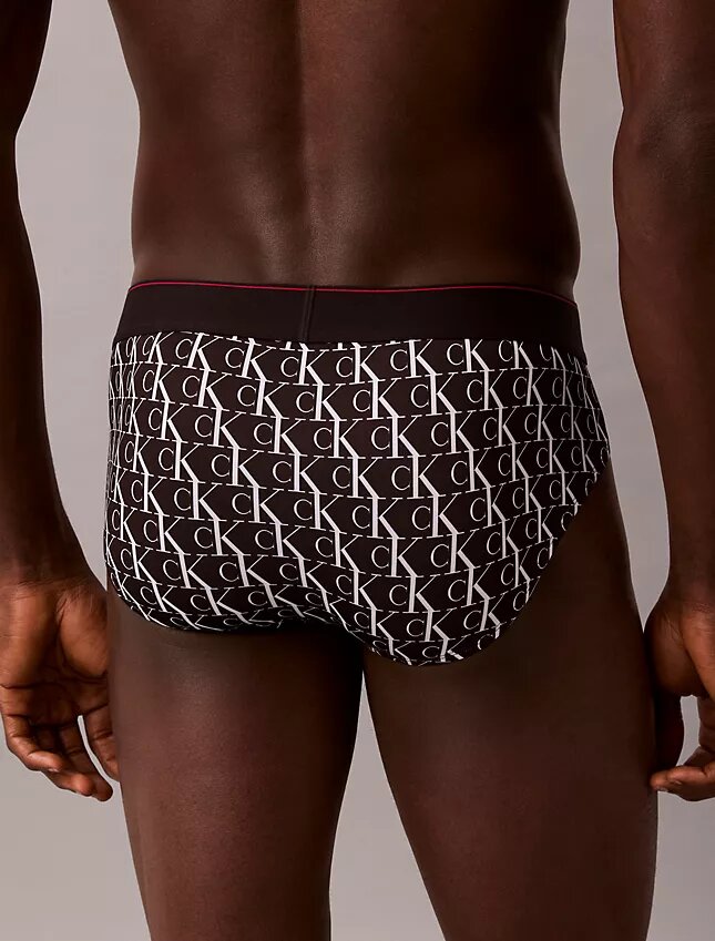 Cueca de cintura baixa em microfibra elástica com monograma gráfico Cueca de cintura baixa em microfibra elástica com monograma gráfico