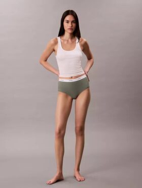Cueca slip de cintura alta em malha Cotton Stretch de algodão