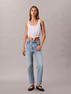 Jeans curtos de cintura alta em mistura de Lyocell