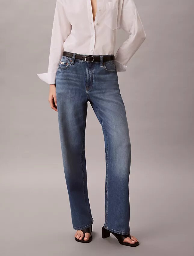 Jeans de algodão e linho com corte reto dos anos 90 Jeans de algodão e linho com corte reto dos anos 90