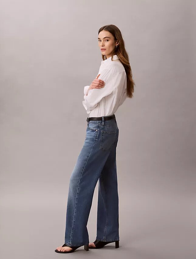 Jeans de algodão e linho com corte reto dos anos 90 Jeans de algodão e linho com corte reto dos anos 90