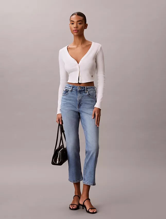Jeans de cintura alta, curtos e largos Jeans de cintura alta, curtos e largos