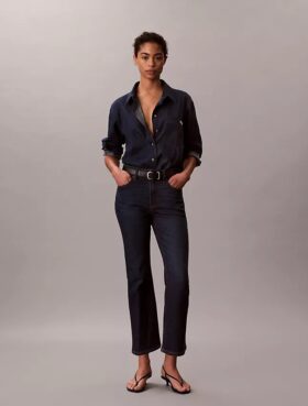 Jeans de cintura alta, curtos e largos