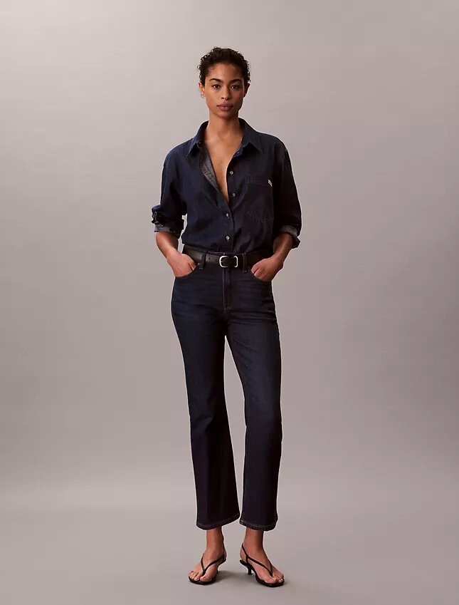 Jeans de cintura alta, curtos e largos Jeans de cintura alta, curtos e largos