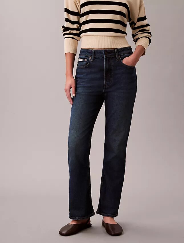 Jeans de cintura alta, curtos e largos Jeans de cintura alta, curtos e largos