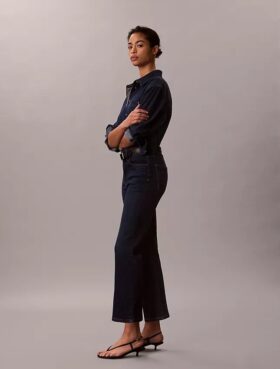 Jeans de cintura alta, curtos e largos