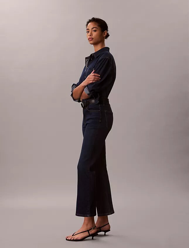 Jeans de cintura alta, curtos e largos Jeans de cintura alta, curtos e largos