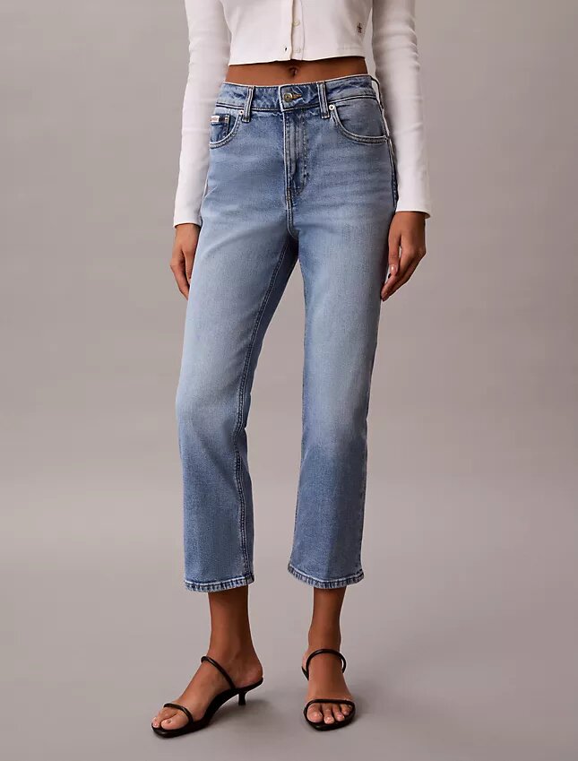 Jeans de cintura alta, curtos e largos Jeans de cintura alta, curtos e largos
