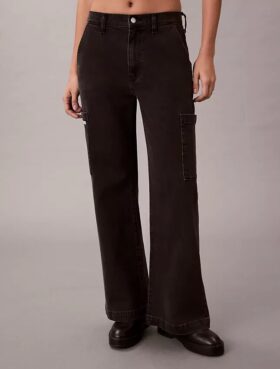 Jeans de ganga cargo de perna larga