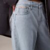 Jeans de ganga de perna larga em mistura de linho Jeans de ganga de perna larga em mistura de linho