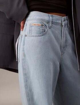 Jeans de ganga de perna larga em mistura de linho Jeans de ganga de perna larga em mistura de linho
