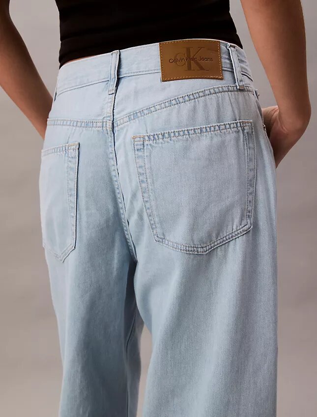 Jeans de ganga de perna larga em mistura de linho Jeans de ganga de perna larga em mistura de linho