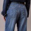 Jeans de ganga de perna larga em mistura de linho Jeans de ganga de perna larga em mistura de linho